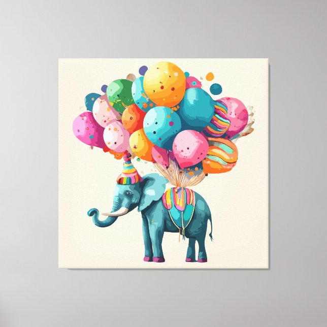 Toile Éléphant en ballon aquarelle bébé (Recto)