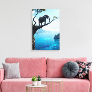 Toile Éléphant en équilibre sur une falaise – Faune surr