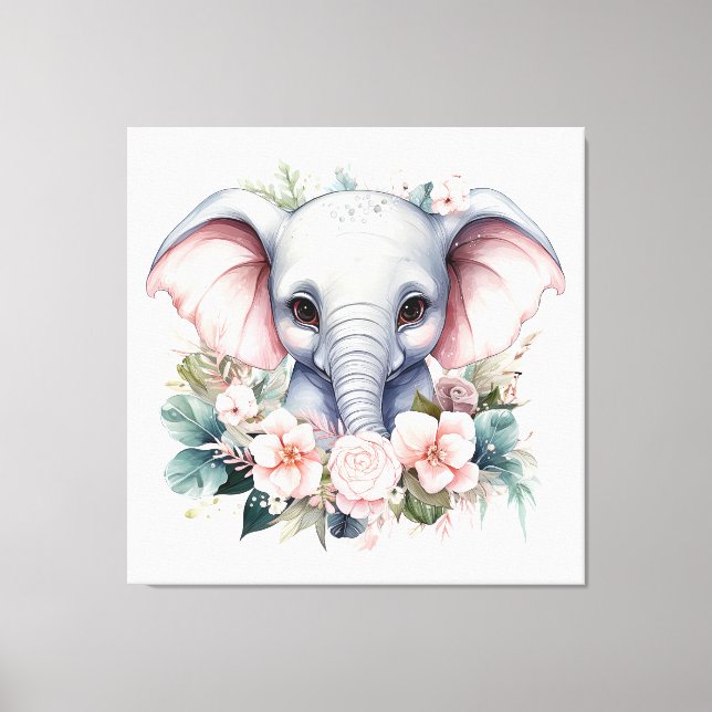 Toile Eléphant et fleurs (Recto)