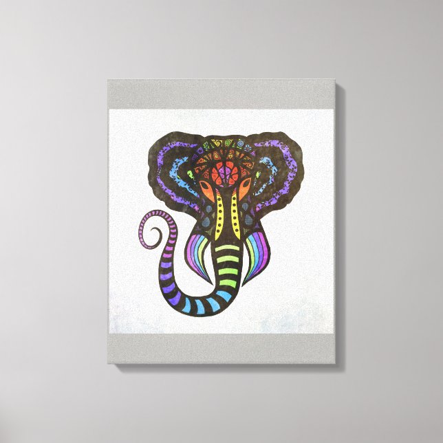 Toile Eléphant extravagant arc-en-ciel sur Arrière - pla (Recto)