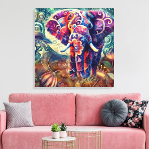 Toile Éléphant Fantaisiste la Nuit Bleu Violet Étoiles L