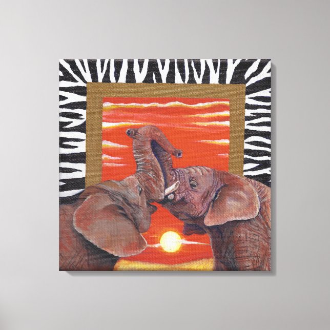 Toile Elephant in Love Sunset et Zebra print (Recto)