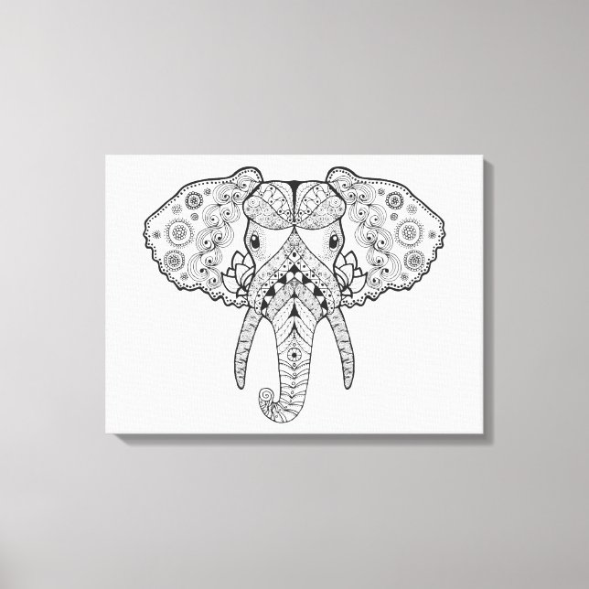 Toile Eléphant inspiré Zentangle (Recto)