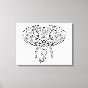 Toile Eléphant inspiré Zentangle