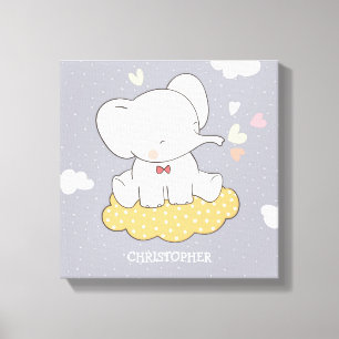 Toile Éléphant mignon avec des nuages pour la nurserie d