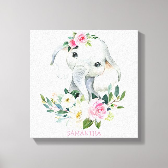 Toile Éléphant mignon avec florales bohèmes pour la cham (Recto)