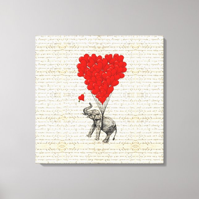 Toile Eléphant romantique et ballons cardiaques (Recto)