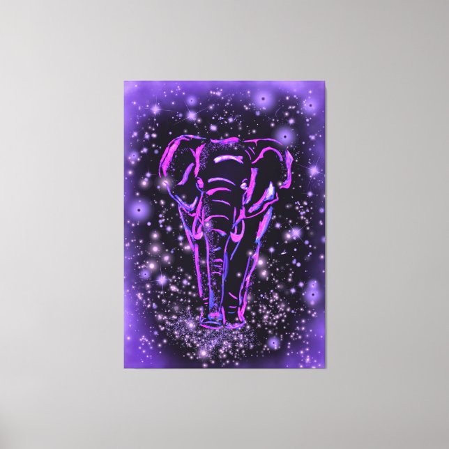 Toile Eléphant Rose Violet Neon Marchant La Nuit étoilée (Recto)