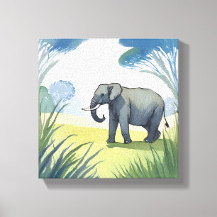 Toile Éléphant Safari   Aquarelle Belle Nature 