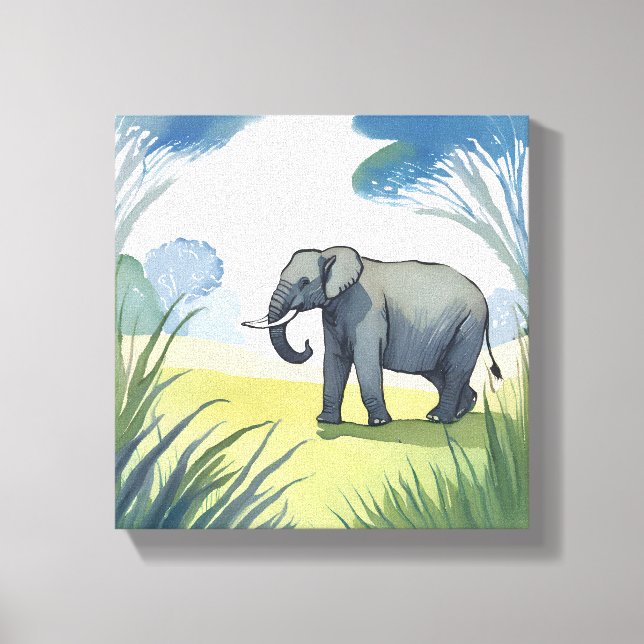 Toile Éléphant Safari | Aquarelle Belle Nature  (Recto)