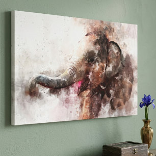 Toile Éléphante Asiatique Bébé Mignonne et Enjouée Aquar