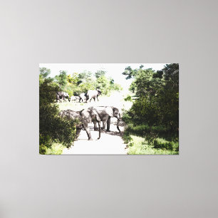 Toile Eléphants Africains Traversant La Route