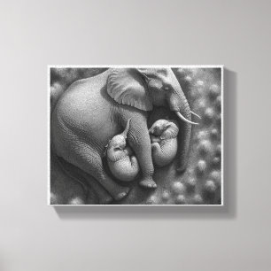 TOILE ÉLÉPHANTS BÉBÉS AVEC MÈRE