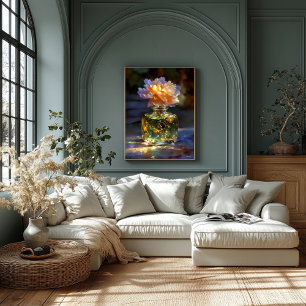 Toile Elixir à fleurs dorées - Parfum floral de rêve