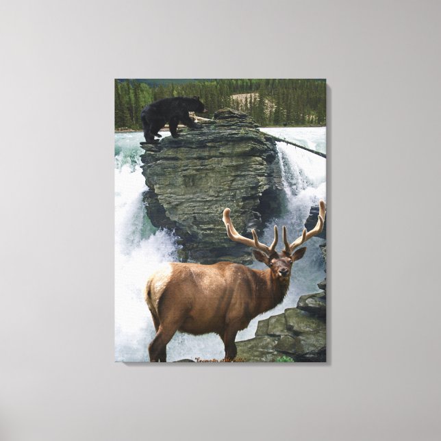Toile Elk & Black Bears Wildlife Art Wall Imprimer (Recto)