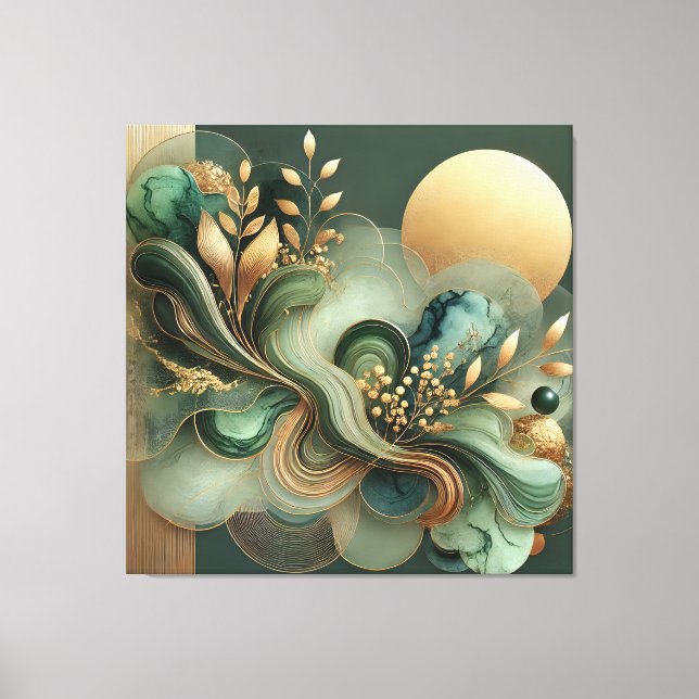 Toile Emerald Gold Harmony Abstrait Botanical Canvas Art (Recto)