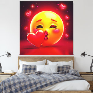 Toile Émoji Bisou : Amour et Cœurs Art