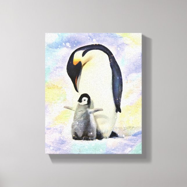 Toile Empereur Penguin avec l'aquarelle de bébé poussin (Recto)