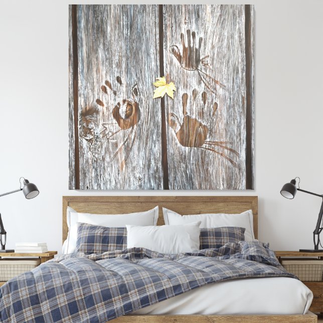 Toile Empreintes à main Oiseaux sur planches en bois ave (Insitu(Chambre))