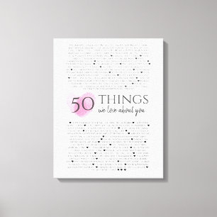 Toile empreintes digitales sur coeur rose 50 raisons Je 