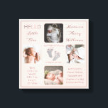 Toile Empreintes photos multiples Blush garde-naissance<br><div class="desc">Créez un saké de naissance qui est aussi unique que votre précieux enfant avec ce design photo "Hello Little One" quatre avec le nom de votre bébé, les statistiques de naissance, les noms des parents et des frères et soeurs. Au centre, vous trouverez deux lignes modèles pour votre message personnel...</div>