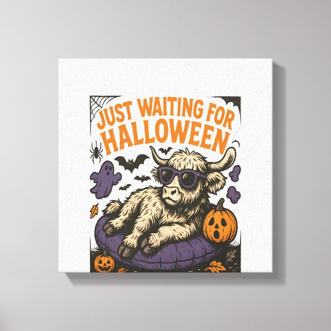 Toile En attendant la vache des Highlands d'Halloween (Recto)