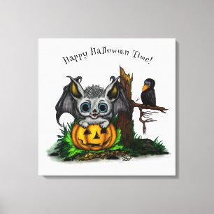 Toile En attente d'Halloween, Bat mignonne et Corbeau