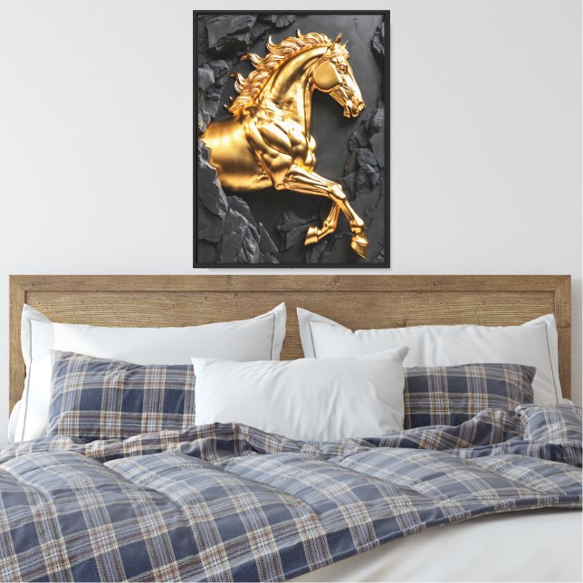 Toile en relief de pierre Cheval doré 3D (Insitu(Chambre))