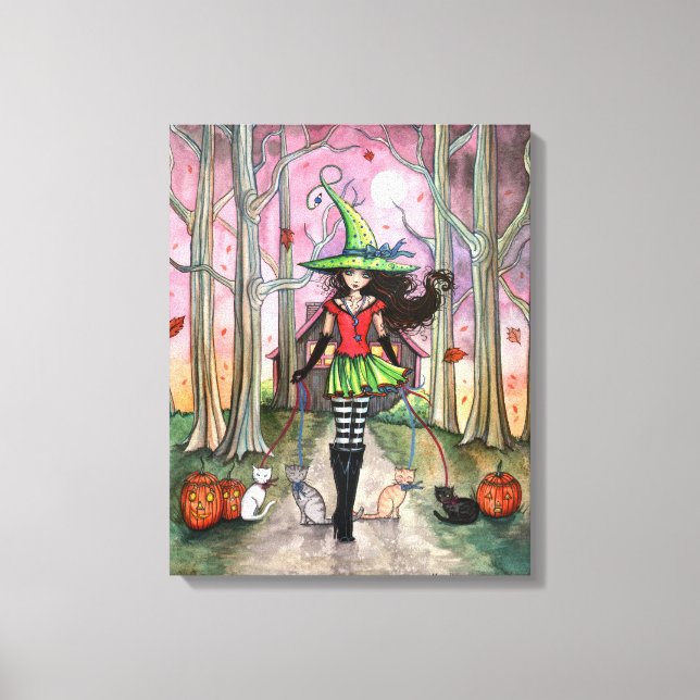Toile encadrée galerie Chat Sorcière Halloween (Recto)