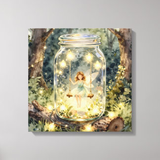 Toile Enchanted Fairy in a Jar in a Magical Forest