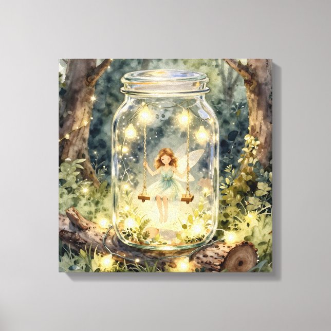 Toile Enchanted Fairy in a Jar in a Magical Forest (Recto)