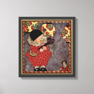 Toile Enfant vintage arlequin, musicien jouant du banjo