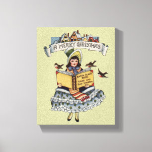 Toile Enfant vintage avec le livre du Père Noël