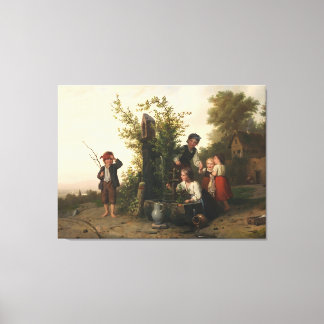 Toile Enfants au puits de pierre – village du XIXe siècl