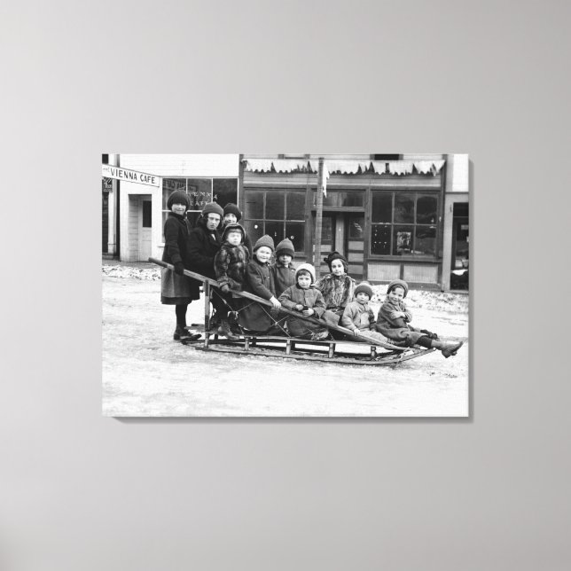 Toile Enfants jouant sur la neige dans le vent (Recto)