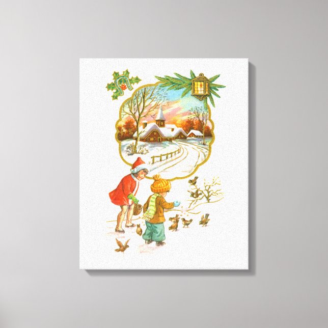 Toile Enfants nourrissant les oiseaux (Recto)