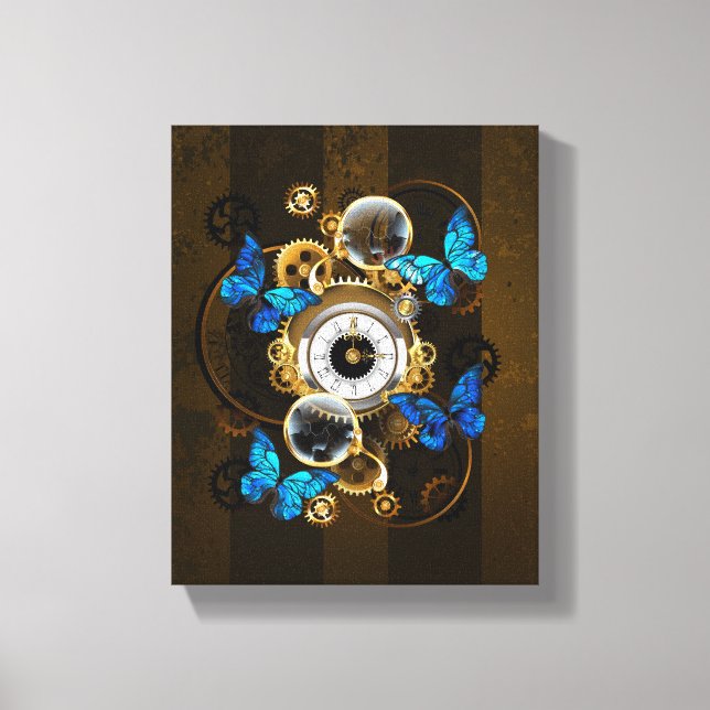 Toile Engrenages à vapeur et papillons bleus (Recto)