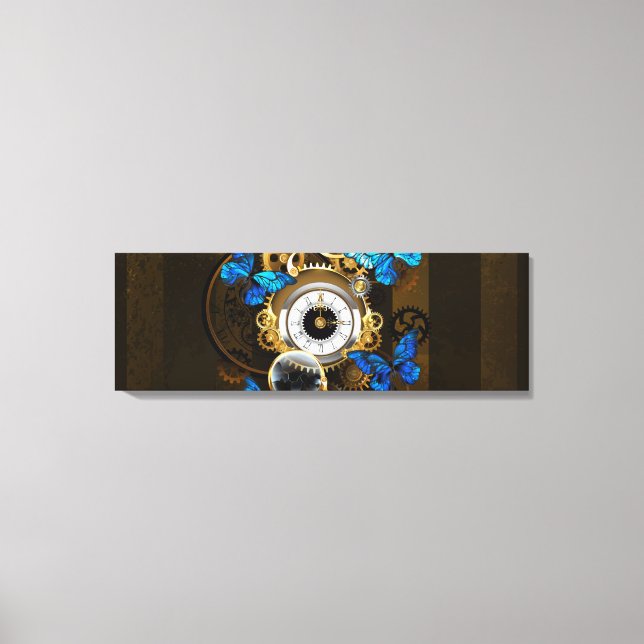 Toile Engrenages à vapeur et papillons bleus (Recto)