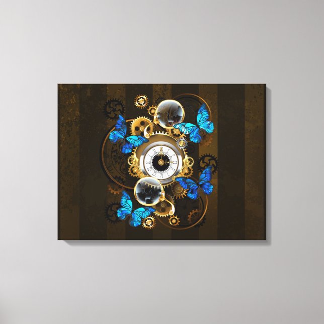 Toile Engrenages à vapeur et papillons bleus (Recto)
