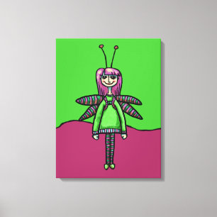 Toile enroulée, peinture de fillette au dragonfly