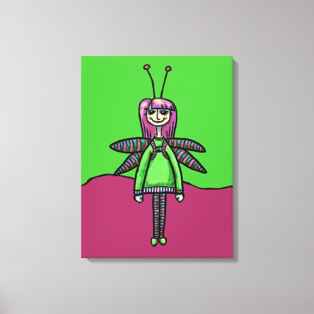 Toile enroulée, peinture de fillette au dragonfly  (Recto)