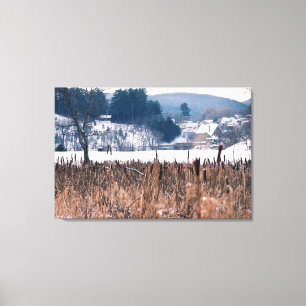 Toile enveloppée de la scène de cattails d'hiver