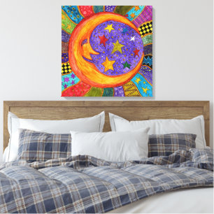 Toile enveloppée de soleil, lune et étoiles coloré