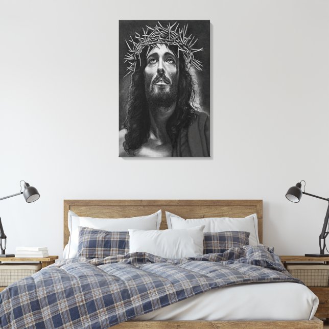 Toile Enveloppée Jesus B&W (Insitu(Chambre))