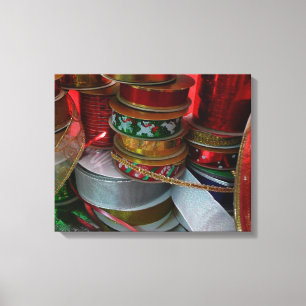 Toile Épaves de Noël Ruban Holiday Rouge et or