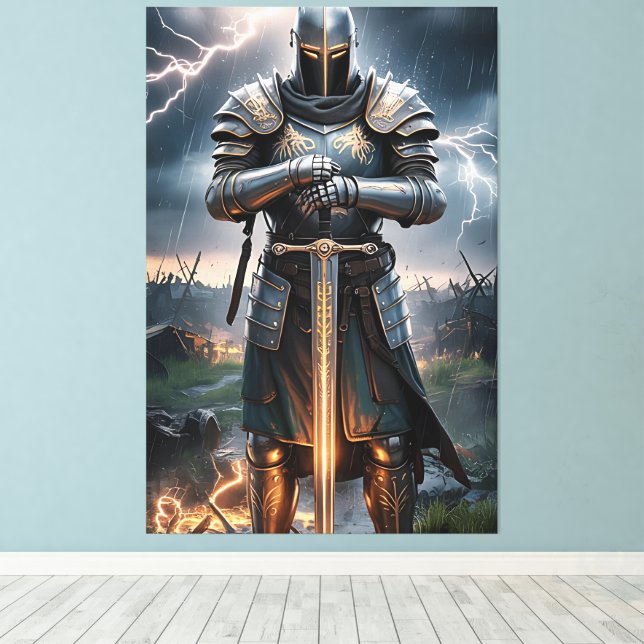 Toile Epic Knight Warrior Poster numérique Fantas médiév (Insitu (Plancher de Bois))