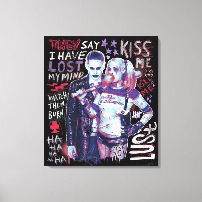 Toile Équipe de suicide | Joker & Harley Typographie Pho (Recto)
