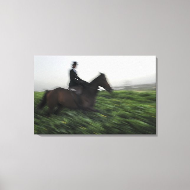Toile Équitation dans le champ vert. Femme à cheval (Recto)