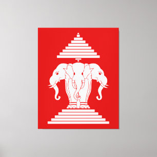 Toile Erawan Trois éléphant en tête Lao / Laos Drapeau
