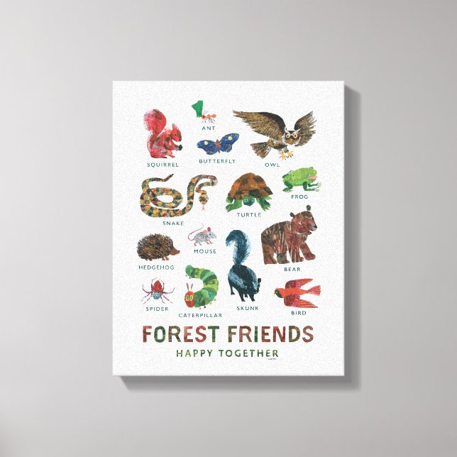 Toile Eric Carle | Les amis de la forêt heureux ensemble (Recto)